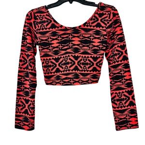 LOVE Republic Red & Black Aztec Print Long Sleeve Cropped Top – Size M